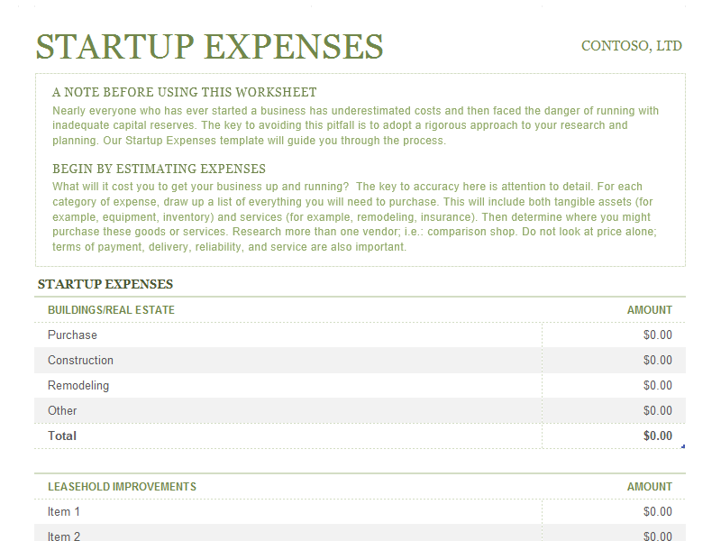 Start Up Expense Template from excelbite.com